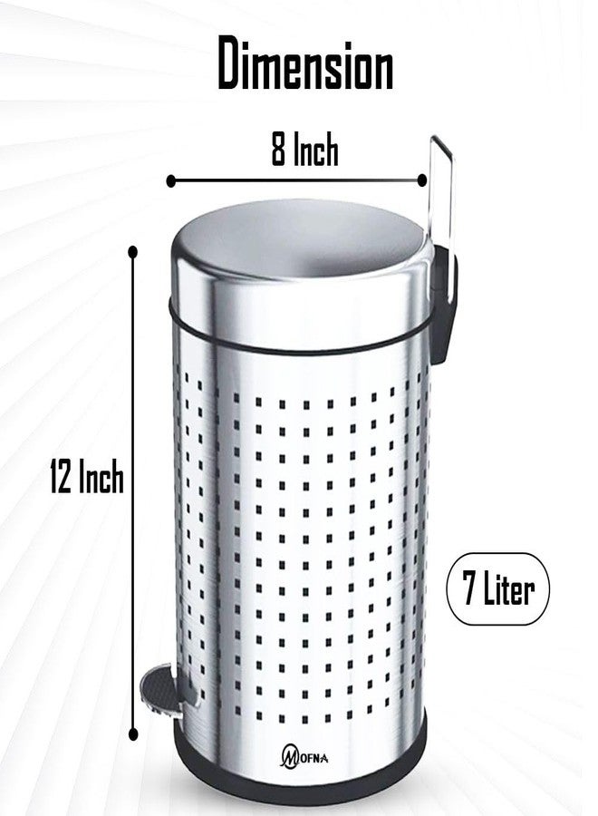 Mofna Stainless Steel Perforated Dustbin with Pedal, Trash Can, Wastebasket, Garbage Bin for Home, Office, Bathroom, Bedroom, Toilet, Outdoor, Indoor and Kitchen, (8x12 In -7 Liter, Silver), Pack of 1 - Image 2