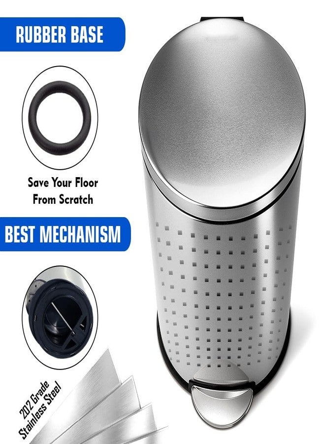 Mofna Stainless Steel Perforated Dustbin with Pedal, Trash Can, Wastebasket, Garbage Bin for Home, Office, Bathroom, Bedroom, Toilet, Outdoor, Indoor and Kitchen, (8x12 In -7 Liter, Silver), Pack of 1 - Image 4
