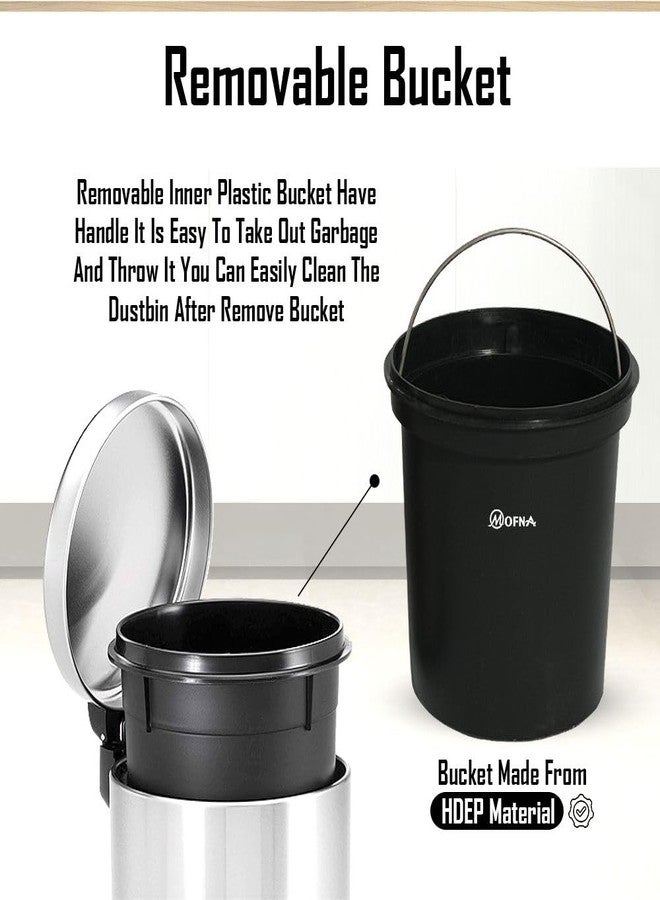Mofna Stainless Steel Perforated Dustbin with Pedal, Trash Can, Wastebasket, Garbage Bin for Home, Office, Bathroom, Bedroom, Toilet, Outdoor, Indoor and Kitchen, (8x12 In -7 Liter, Silver), Pack of 1 - Image 3