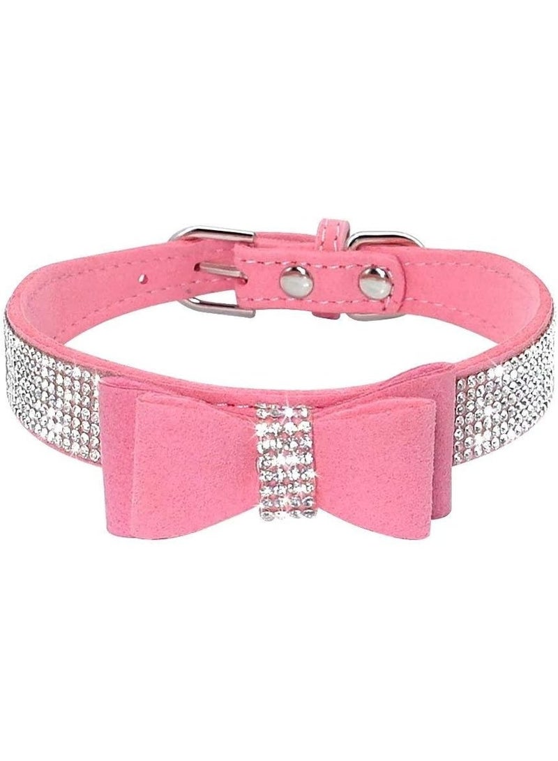 أ collars صغيرة للكلاب الإناث، collars لطيفة مع أحجار الراين اللامعة والعقدة الاصطناعية اللامعة، collars للكلاب الصغيرة والمتوسطة والكبيرة XXS XS للكلاب والقطط (S، الوردي-1) - Image 1