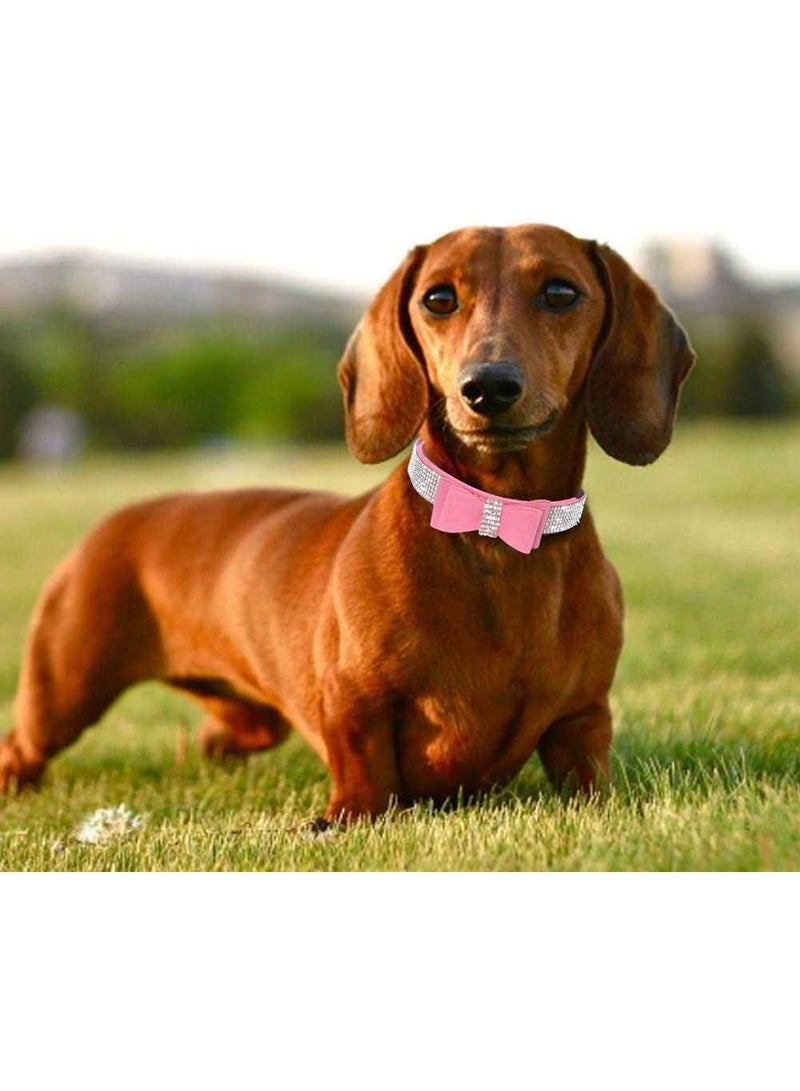 أ collars صغيرة للكلاب الإناث، collars لطيفة مع أحجار الراين اللامعة والعقدة الاصطناعية اللامعة، collars للكلاب الصغيرة والمتوسطة والكبيرة XXS XS للكلاب والقطط (S، الوردي-1) - Image 4