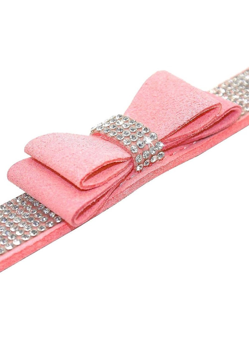 أ collars صغيرة للكلاب الإناث، collars لطيفة مع أحجار الراين اللامعة والعقدة الاصطناعية اللامعة، collars للكلاب الصغيرة والمتوسطة والكبيرة XXS XS للكلاب والقطط (S، الوردي-1) - Image 2