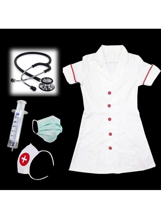 Cotton_Blend Fancy Dress Kids Hospital Play Costume (Lab Coat, Stethoscope, Syringes & Mask), White  - Image 1