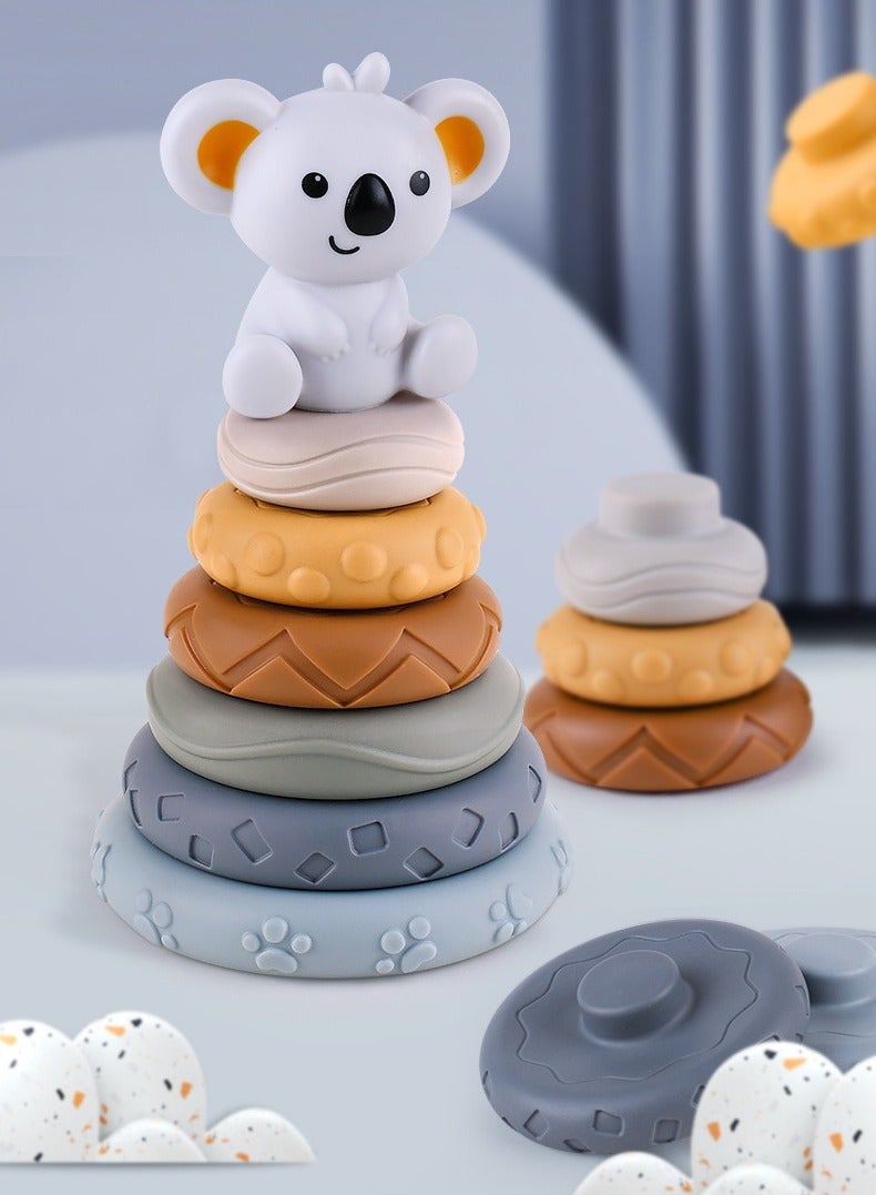 general Baby Stacking Toy Baby Teething Toy Koala Baby Stacking Ring Toys Nesting Circle Toy Silicone Baby Toys Early Educational Toy Gifts for Toddler Boys Girls - Image 2