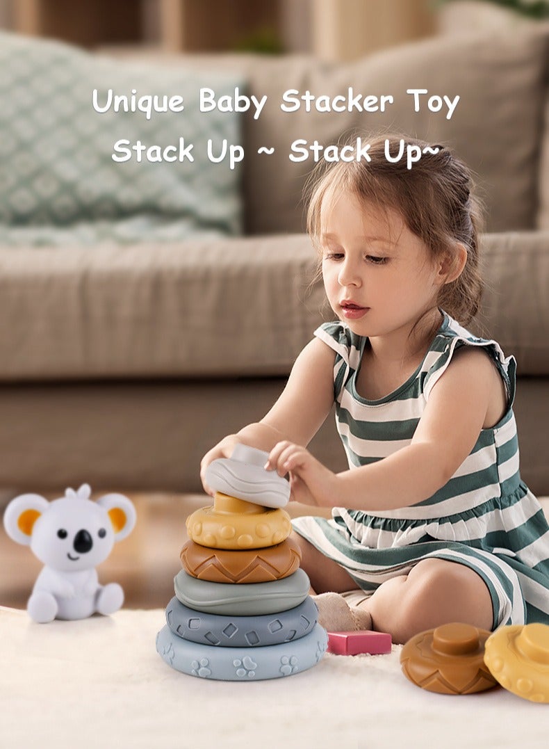 general Baby Stacking Toy Baby Teething Toy Koala Baby Stacking Ring Toys Nesting Circle Toy Silicone Baby Toys Early Educational Toy Gifts for Toddler Boys Girls - Image 5