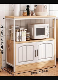 AGD Kitchen Storage Cabinet, 3 Layers, with Side Hooks, Floor Standing Coffee Corner Cabinet, Metal Organization Cabinets, Microwave Oven Holder for Spices, Pots and Pans. white  - Image 3