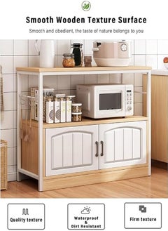 AGD Kitchen Storage Cabinet, 3 Layers, with Side Hooks, Floor Standing Coffee Corner Cabinet, Metal Organization Cabinets, Microwave Oven Holder for Spices, Pots and Pans. white  - Image 4