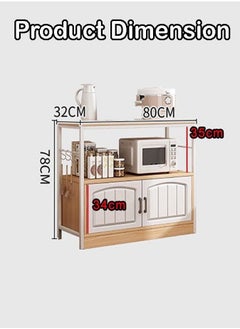 AGD Kitchen Storage Cabinet, 3 Layers, with Side Hooks, Floor Standing Coffee Corner Cabinet, Metal Organization Cabinets, Microwave Oven Holder for Spices, Pots and Pans. white  - Image 2