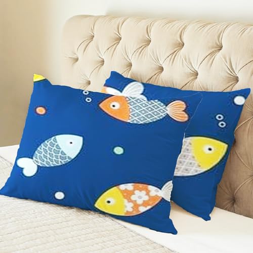 Filymore Cute Fish Pillow Covers Set of 2 Covers for Kids' Room, Girls, Boys | Tc 240 Microfiber Soft & Skin Friendly Pillow Cases | Size (17 x 27 inch (Blue and Yellow). - Image 1