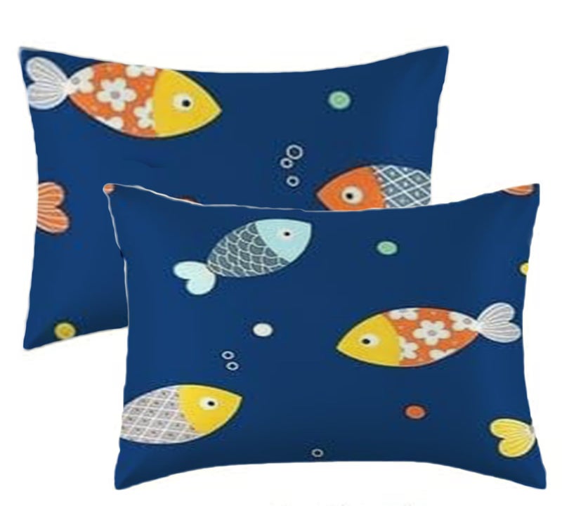 Filymore Cute Fish Pillow Covers Set of 2 Covers for Kids' Room, Girls, Boys | Tc 240 Microfiber Soft & Skin Friendly Pillow Cases | Size (17 x 27 inch (Blue and Yellow). - Image 2