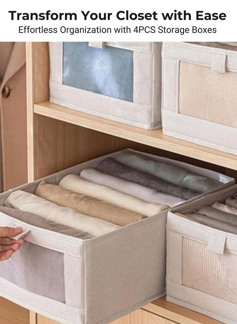 سيمارا صندوق تخزين الملابس القماشي القابل للطي 4 قطع بإطار فولاذي | منظم خزانة الملابس الحديث منظم الخزانة للسترات والسراويل | صندوق تنظيم الألعاب، قابل للتكديس، بدون غطاء، صندوق تخزين مكعب، منظم الملابس للملابس مع نافذة أمامية شفافة لتخزين الخزانة والمنزل - Image 3