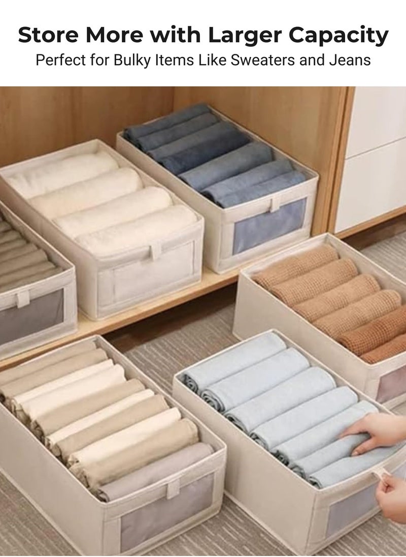 SYMURA - 4 Pieces Foldable Fabric Clothing Storage Box with Steel Frame | Modern Wardrobe Organizer Closet Organizer for Sweaters & Pants | Stackable, Lidless, Toy Organizer Box Cube Storage Bin Clothes Organizer for Clothes with Transparent Front Window for Closet & Home Storage - Image 1