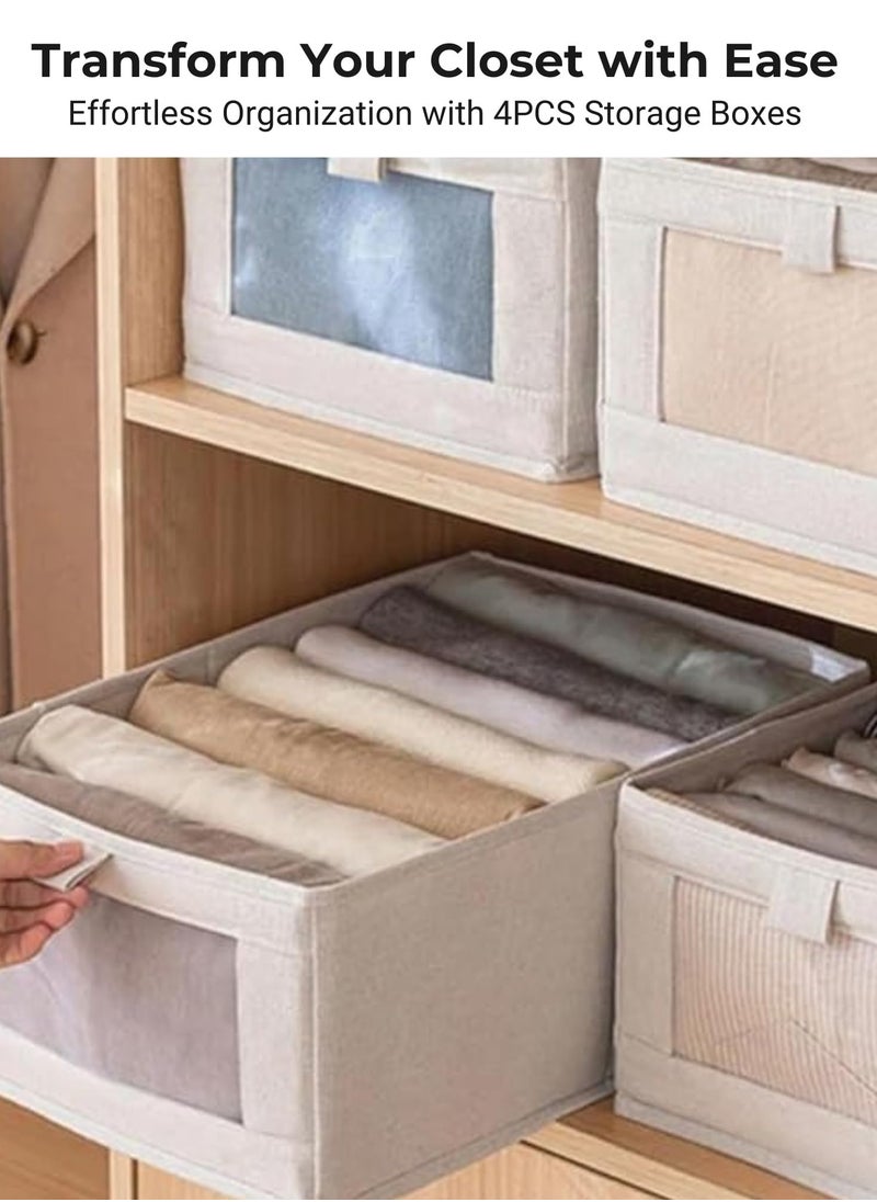 SYMURA - 4 Pieces Foldable Fabric Clothing Storage Box with Steel Frame | Modern Wardrobe Organizer Closet Organizer for Sweaters & Pants | Stackable, Lidless, Toy Organizer Box Cube Storage Bin Clothes Organizer for Clothes with Transparent Front Window for Closet & Home Storage - Image 1
