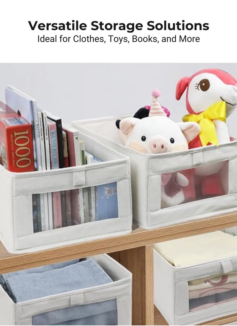 SYMURA - 4 Pieces Foldable Fabric Clothing Storage Box with Steel Frame | Modern Wardrobe Organizer Closet Organizer for Sweaters & Pants | Stackable, Lidless, Toy Organizer Box Cube Storage Bin Clothes Organizer for Clothes with Transparent Front Window for Closet & Home Storage - Image 1