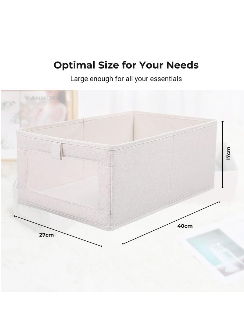 SYMURA - 4 Pieces Foldable Fabric Clothing Storage Box with Steel Frame | Modern Wardrobe Organizer Closet Organizer for Sweaters & Pants | Stackable, Lidless, Toy Organizer Box Cube Storage Bin Clothes Organizer for Clothes with Transparent Front Window for Closet & Home Storage - Image 1