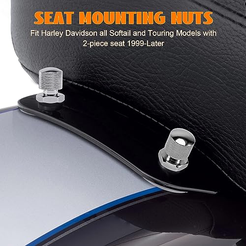 Eumti 3PCS Stainless Knurled Fender Rear Seat Bolt Screw with Solo seat mounting nut 1/4"-20 Thread Skull Pattern Black Eyes Chrome Fit Harley All Touring Softail Models 1999-Later - Image 2