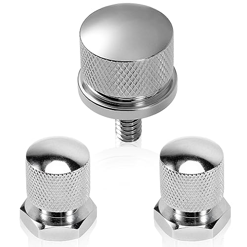 Eumti 3PCS Stainless Knurled Fender Rear Seat Bolt Screw with Solo seat mounting nut 1/4"-20 Thread Skull Pattern Black Eyes Chrome Fit Harley All Touring Softail Models 1999-Later - Image 1