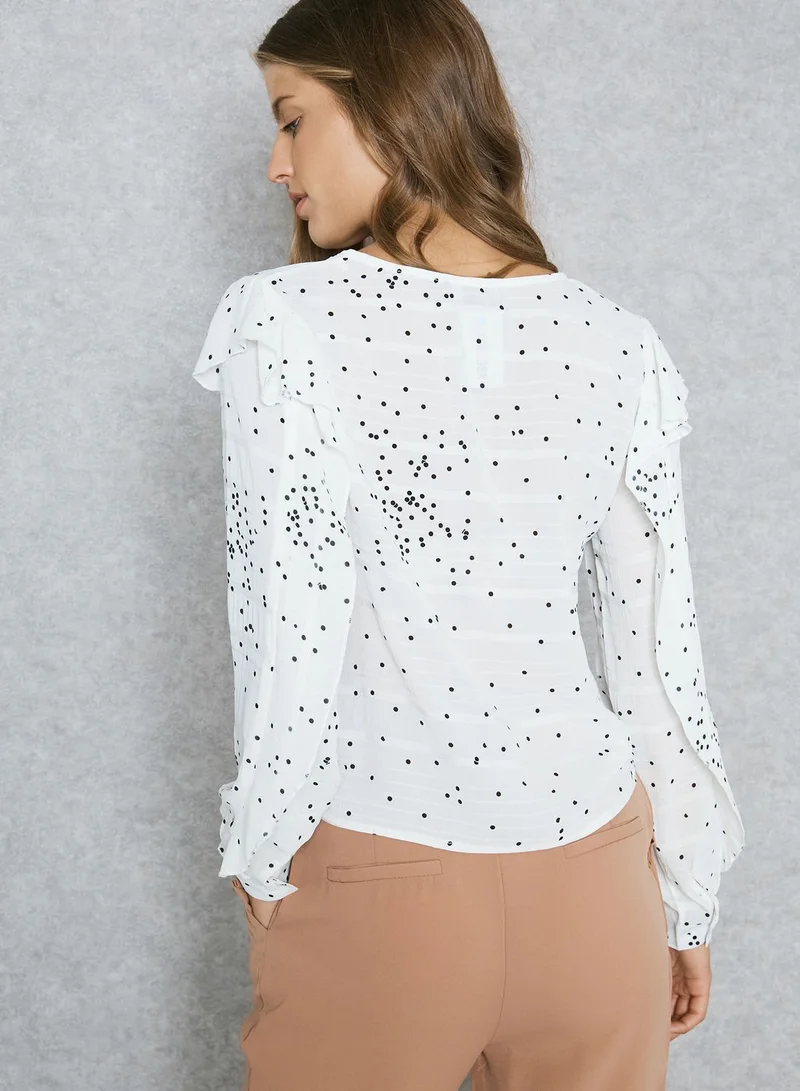 Ginger Polka Dot Ruffle Paneled Top