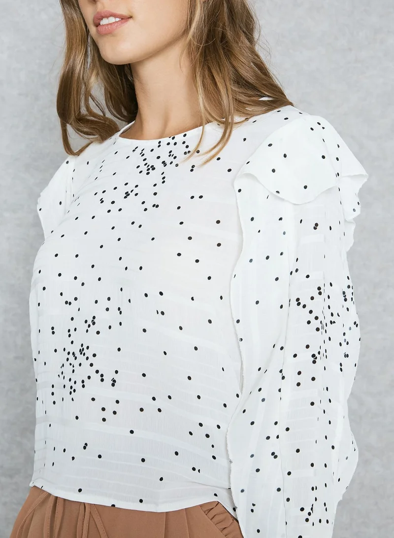Ginger Polka Dot Ruffle Paneled Top