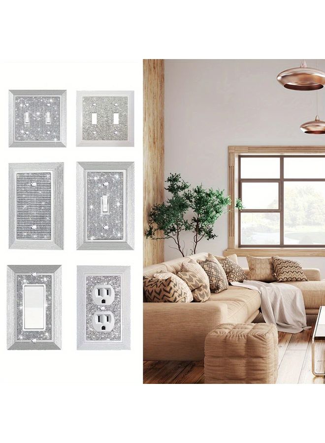 Luxury Bling Silver Wood Frame Light Switch Cover Crystal Rhinestone Wall Plate One Position Rocker Switch - Image 4