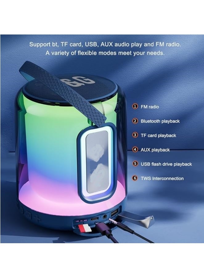 Q Pro Portable Bluetooth Speaker with LED Lights, Waterproof Wireless Stereo Sound, Mini Outdoor Bluetooth Speaker for Travel, Home Audio, FM Radio, USB & AUX Input, Loud Bass, Lightweight Party Speaker, Small Wireless Speaker for Music, High-Quality Portable Speaker with Subwoofer - Black - Image 2