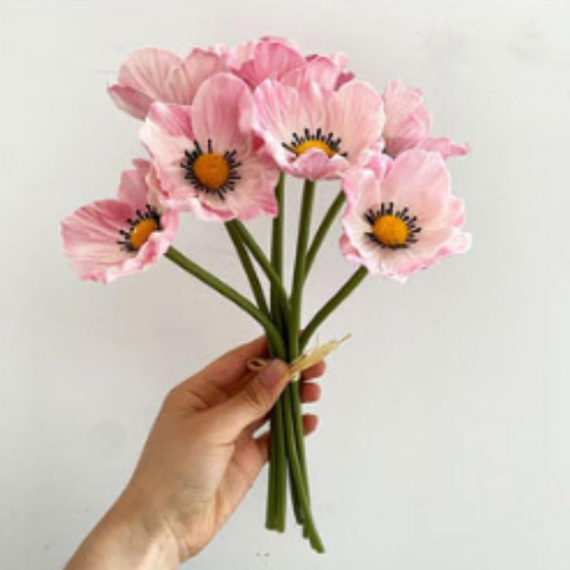 OUKEYI Artificial Flowers False Poppy Flowers,10 pcs Artificial Poppy Silk Fake Flowers,No Fade PU Fake Latex Flowers for Kitchen Table Centerpiece Wedding Holiday Bridal Bouquet Home Party Decor (pink) - Image 1