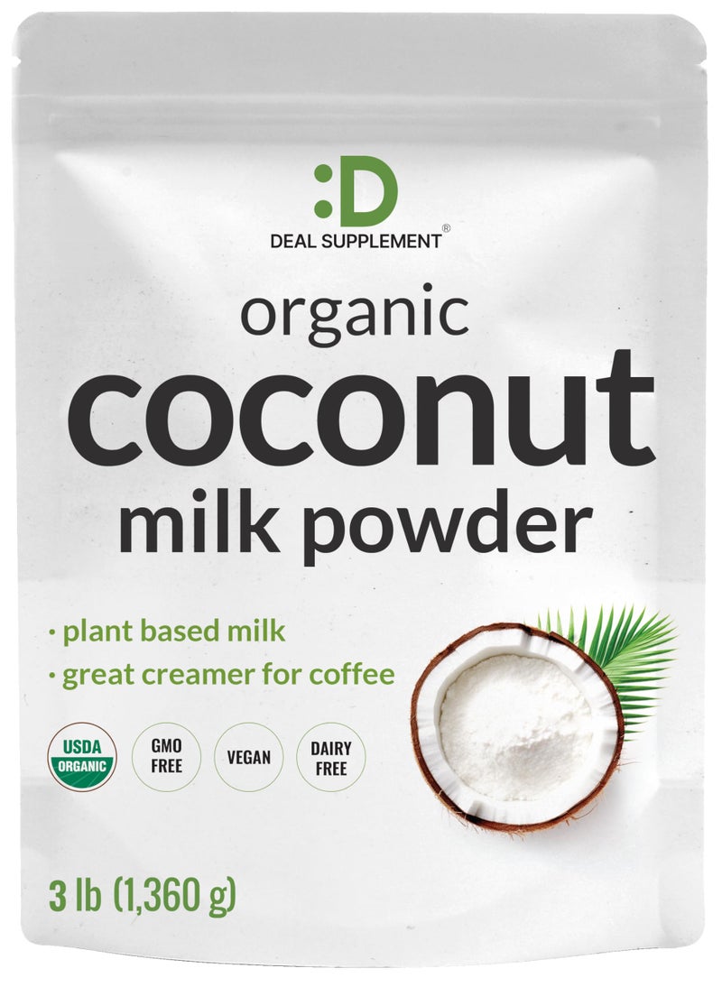 DEAL SUPPLEMENT Unsweetened Organic Coconut Milk Powder, 3lbs – Dairy Free Creamer Alternative – Sugar Free Raw Flavor – Rich Source of MCT Oil – Great for Coffee or Tea – Non-GMO, Plant Based, Keto - Image 1