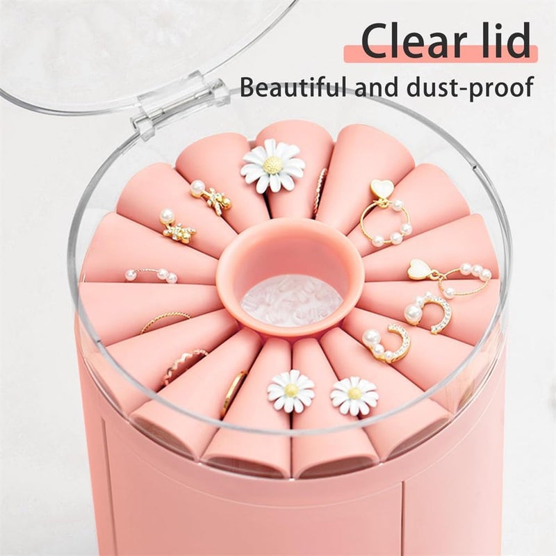 صندوق منظم المجوهرات، عرض الإكسسوارات الصغيرة، هدية عيد ميلاد للفتيات، منظم سطح المكتب والحمام، صندوق تخزين الأقراط والخواتم والقلائد (وردي) - Image 4