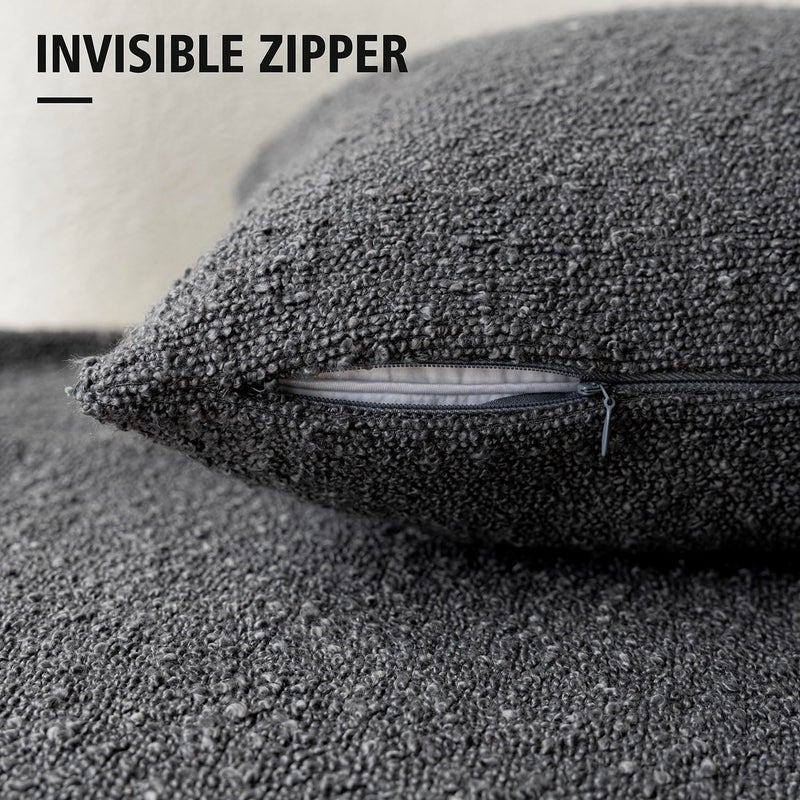 Foindtower Set of 2, Decorative Textured Boucle Throw Pillow Covers Accent Solid Pillow Cases Neutral Soft Cozy Couch Cushion Case for Chair Sofa Bedroom Living Room Home Decor 26 x 26 Inch Dark Grey - Image 3