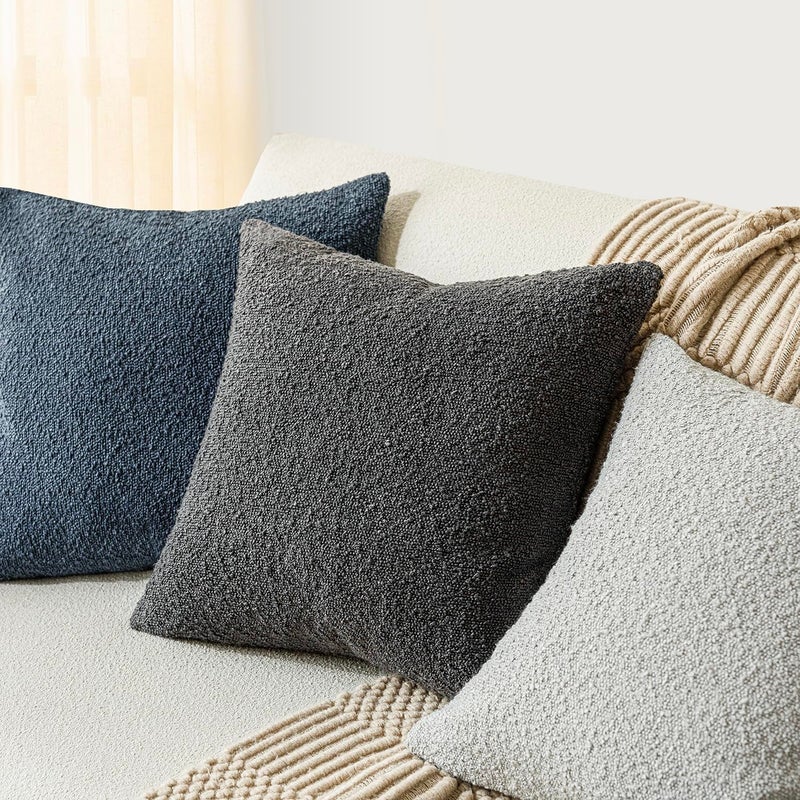 Foindtower Set of 2, Decorative Textured Boucle Throw Pillow Covers Accent Solid Pillow Cases Neutral Soft Cozy Couch Cushion Case for Chair Sofa Bedroom Living Room Home Decor 26 x 26 Inch Dark Grey - Image 4
