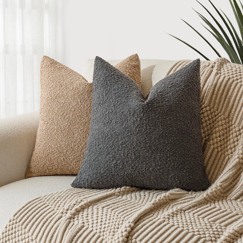 Foindtower Set of 2, Decorative Textured Boucle Throw Pillow Covers Accent Solid Pillow Cases Neutral Soft Cozy Couch Cushion Case for Chair Sofa Bedroom Living Room Home Decor 26 x 26 Inch Dark Grey - Image 5