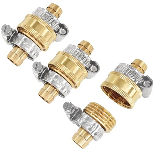 Gardeningwill 3Sets Brass 1/2" Garden Heavy Duty Hose Mender Repair End Replacement Male Female Connector with Stainless Clamp - Image 1