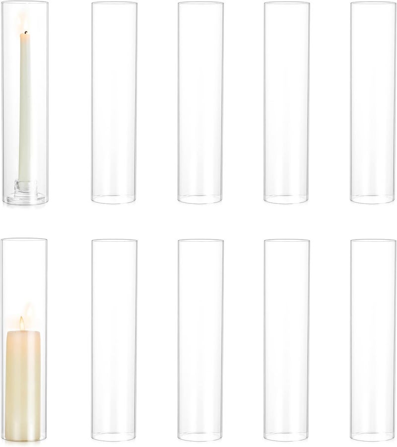 Hewory Hurricane Glass Candle Holders: 10 PCS Clear Open Ended Cylinder Candle Holder Sleeve for Candlestick Holders - Taper Candle Holder Bulk for Wedding Christmas Centerpiece Decor (D 2.5" x H 11") - Image 1