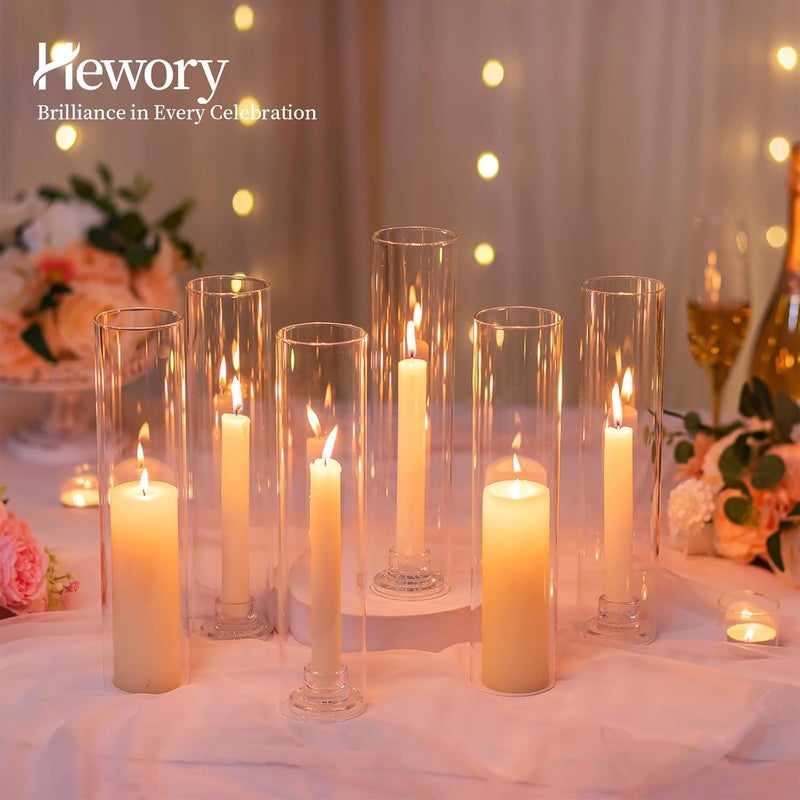 Hewory Hurricane Glass Candle Holders: 10 PCS Clear Open Ended Cylinder Candle Holder Sleeve for Candlestick Holders - Taper Candle Holder Bulk for Wedding Christmas Centerpiece Decor (D 2.5" x H 11") - Image 2