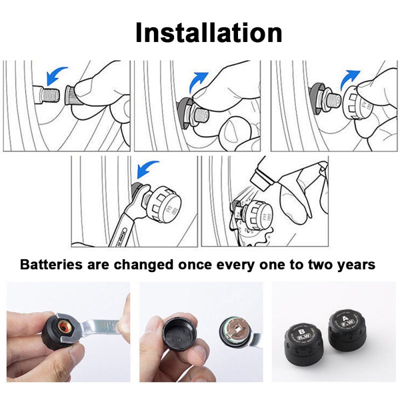 Tire Pressure Monitoring System: Black External Sensor - Real-Time Monitoring Alarm System High-Performance Chip Dual Power Supplies for Sedans SUVs Off-Road Vehicles Commercial Vans All Drivers - Image 2