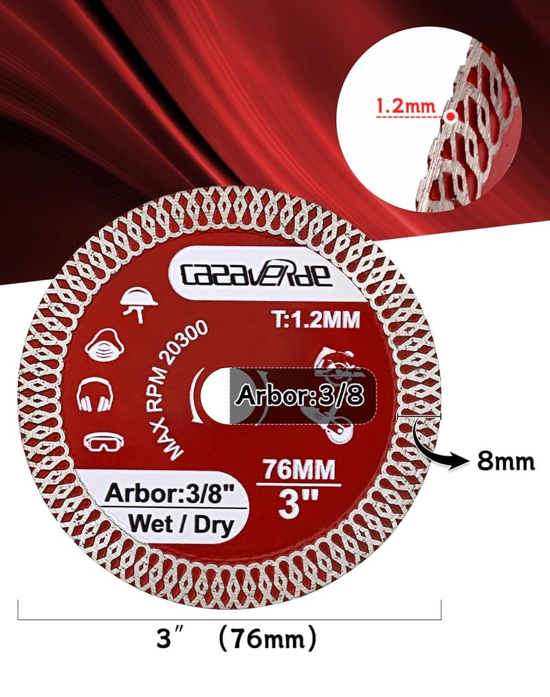 Casaverde 2 Pcs of 3" Diamond Tile Blade,Super Thin Porcelain Blade 76mm with 3/8" Arbor for Cutting Ceramic Tile,Stone Tile - Image 4