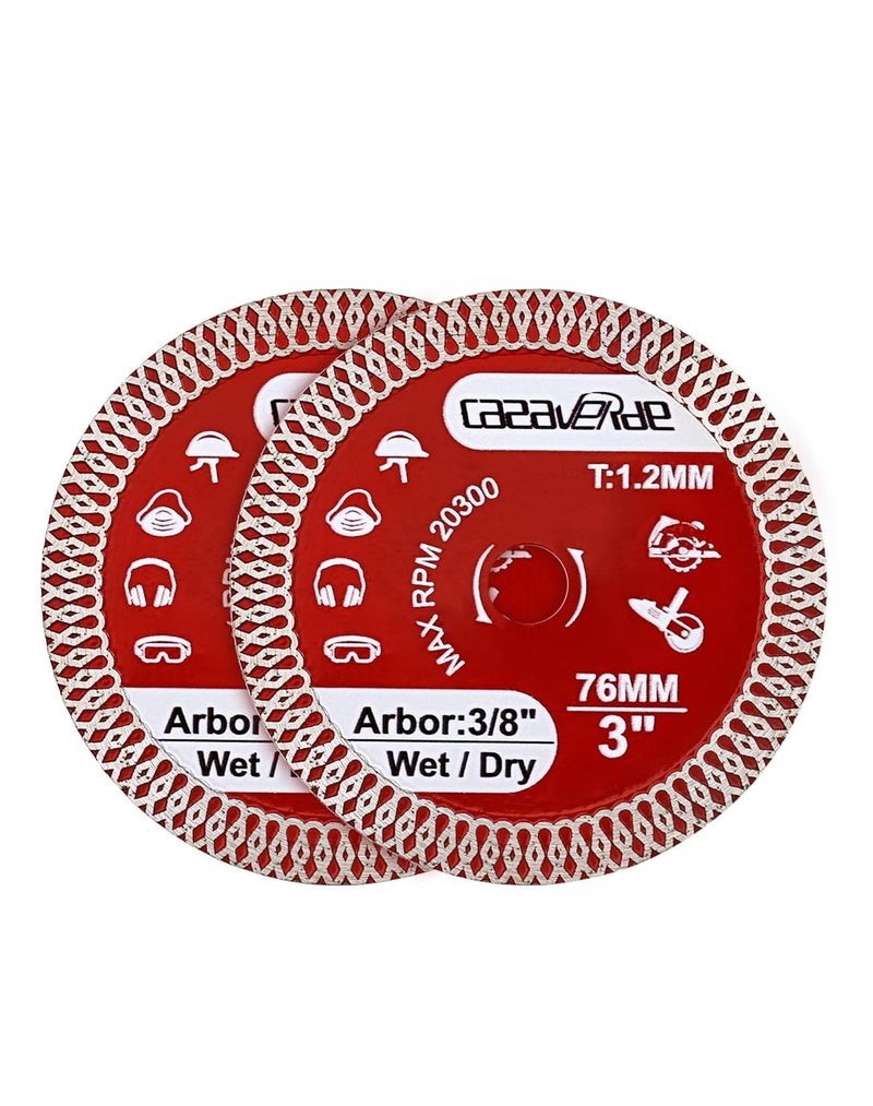 Casaverde 2 Pcs of 3" Diamond Tile Blade,Super Thin Porcelain Blade 76mm with 3/8" Arbor for Cutting Ceramic Tile,Stone Tile - Image 1