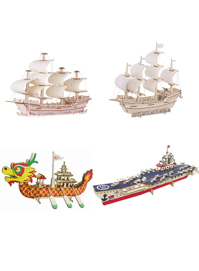 The Dragon Boat Festival Dragon Boat Model Toy Diy Handmade Wooden Puzzle Assembly Sailing Wholesale-Color:TB-K001 Yellow Crane Tower - Image 3