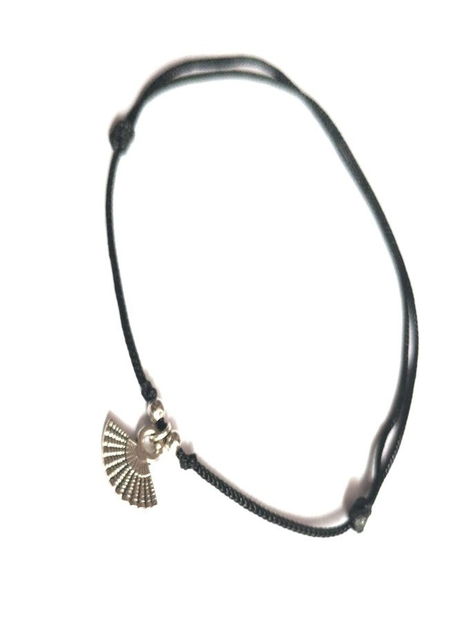 Jyokrish Handmade Adjustable Simple Black Thread twisted hanging Chinese Fan anklet For Women | girls | Nazariya |Payal | Nazar Battu |Free Size |Pair of 1 - Image 2