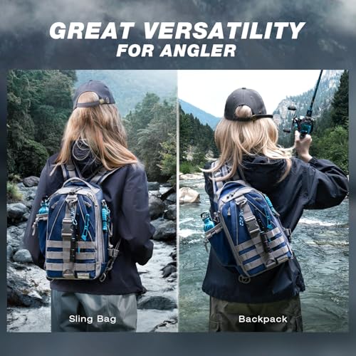 Ghosthorn Fishing Backpack Tackle Sling BagBackpack with Rod Holder Lightweight Tackle Box Fly Fishing Gifts for Men Women Blue - Image 3