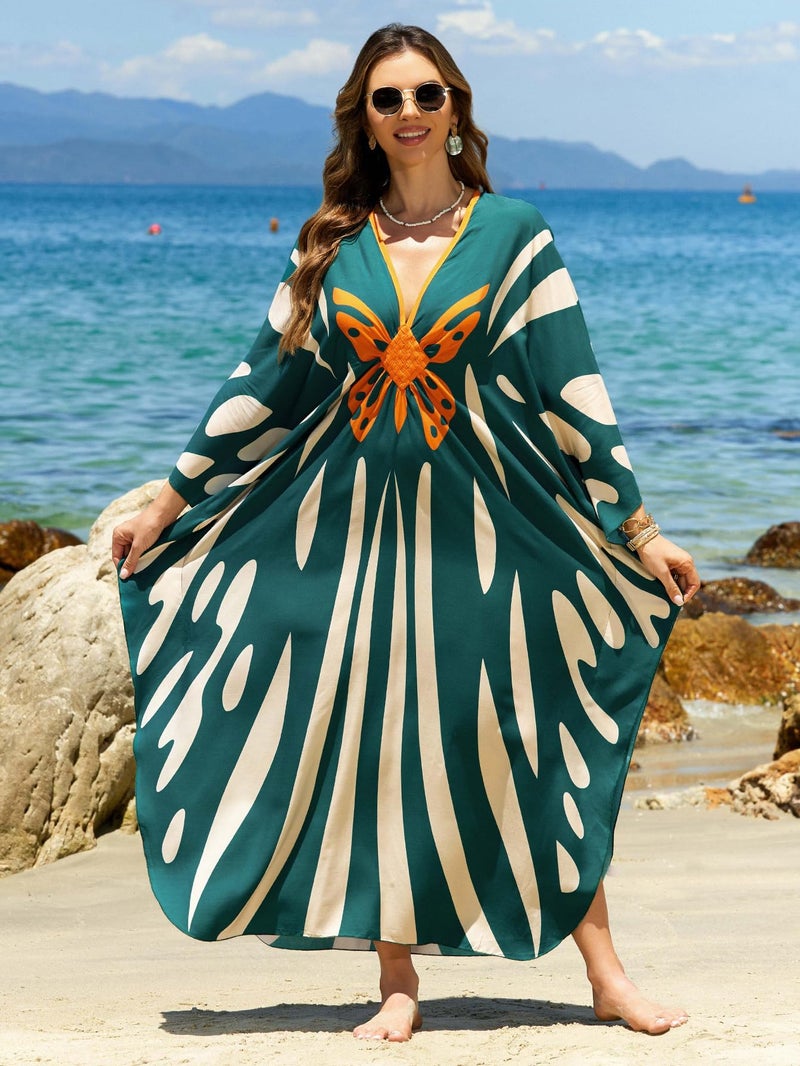 IMAGEKOPE Women 2025 Summer Kaftan Dresses Plus Size Bathing Suit Cover Up Moo Moos Beach Dress for Swimwear Caftan Dress - Image 2