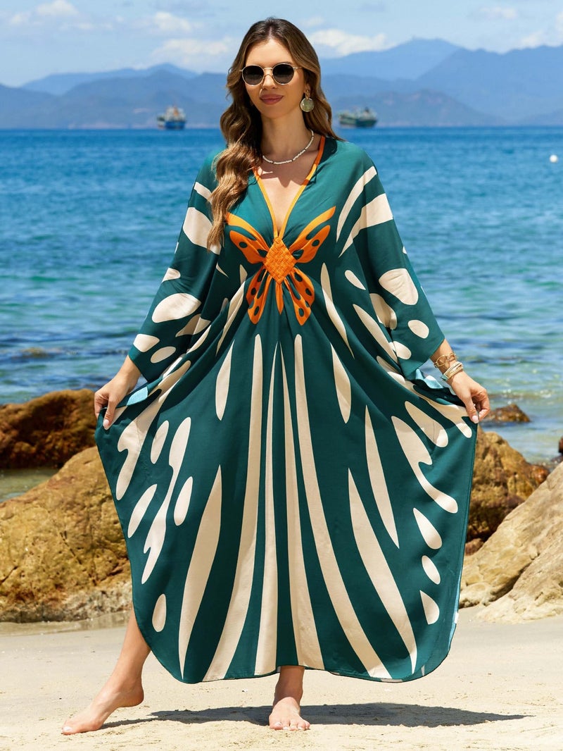 IMAGEKOPE Women 2025 Summer Kaftan Dresses Plus Size Bathing Suit Cover Up Moo Moos Beach Dress for Swimwear Caftan Dress - Image 3