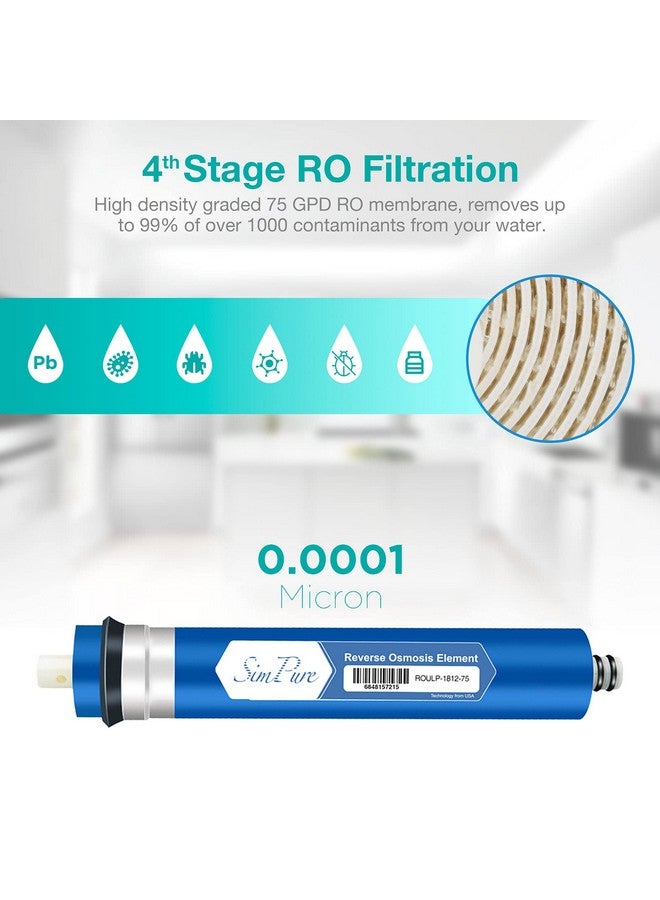 SimPure 5-Stage Reverse Osmosis Replacement Filter Set with 75 GPD RO Membrane, 5pc Pre & Post Replacement Cartridge Pack Kit for Standard 5-Stage Reverse Osmosis RO Systems - Image 3