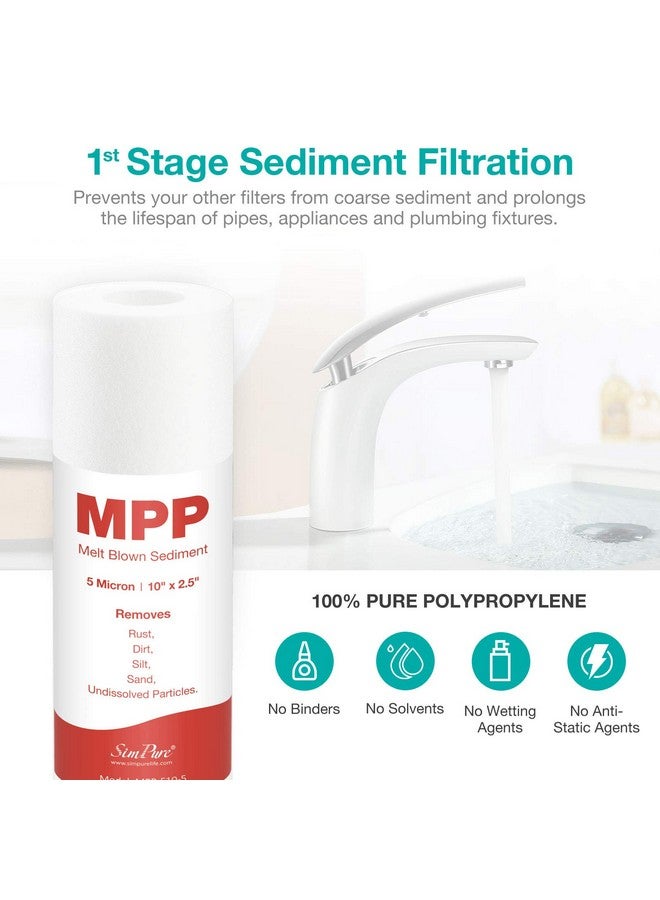 SimPure 5-Stage Reverse Osmosis Replacement Filter Set with 75 GPD RO Membrane, 5pc Pre & Post Replacement Cartridge Pack Kit for Standard 5-Stage Reverse Osmosis RO Systems - Image 1