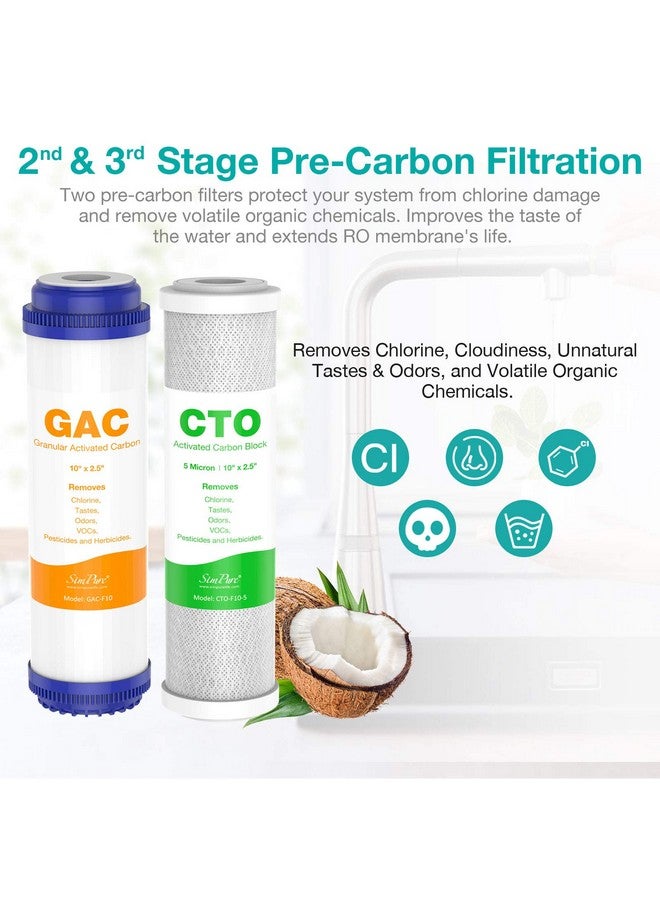 SimPure 5-Stage Reverse Osmosis Replacement Filter Set with 75 GPD RO Membrane, 5pc Pre & Post Replacement Cartridge Pack Kit for Standard 5-Stage Reverse Osmosis RO Systems - Image 2