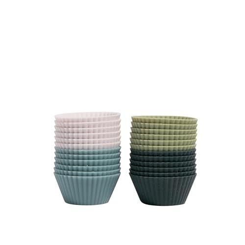 The Silicone Kitchen Reusable Mini Silicone Baking Cup, Non-Toxic, BPA Free, Dishwasher Safe, Mini, 24 Pack, White Blue Green - Image 3