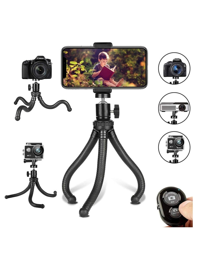 Flexible Phone Tripod with Wireless Remote – Adjustable Camera Stand Holder with Universal Clip and 360° Rotation for iPhone - Image 1