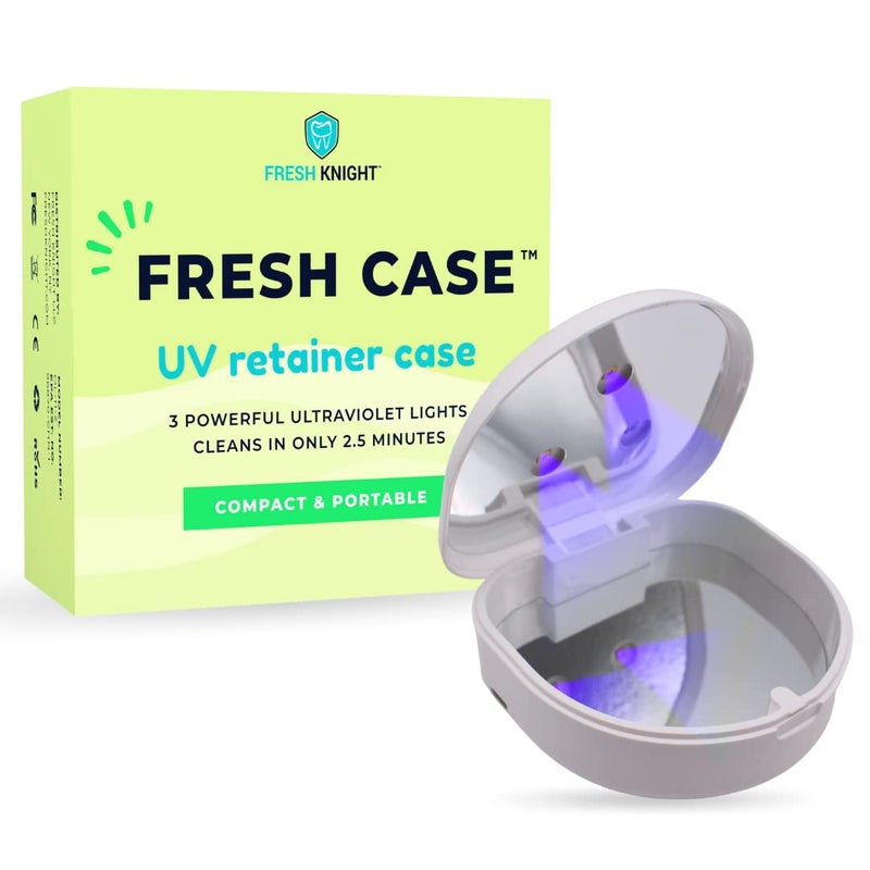 FRESH KNIGHT FRESH KNIGHT UVC Retainer Cleaner Denture Cleaner UV Retainer Case FSA HSA Approved Ideal for Invisalign Mouth Guards White UV Retainer Container Convenient Travel Size