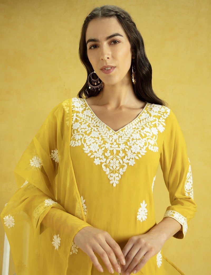 كاري طقم كورتا تشيكانكاري لتناسب نسائي مع ™أورجانزا دوباتا - Image 3