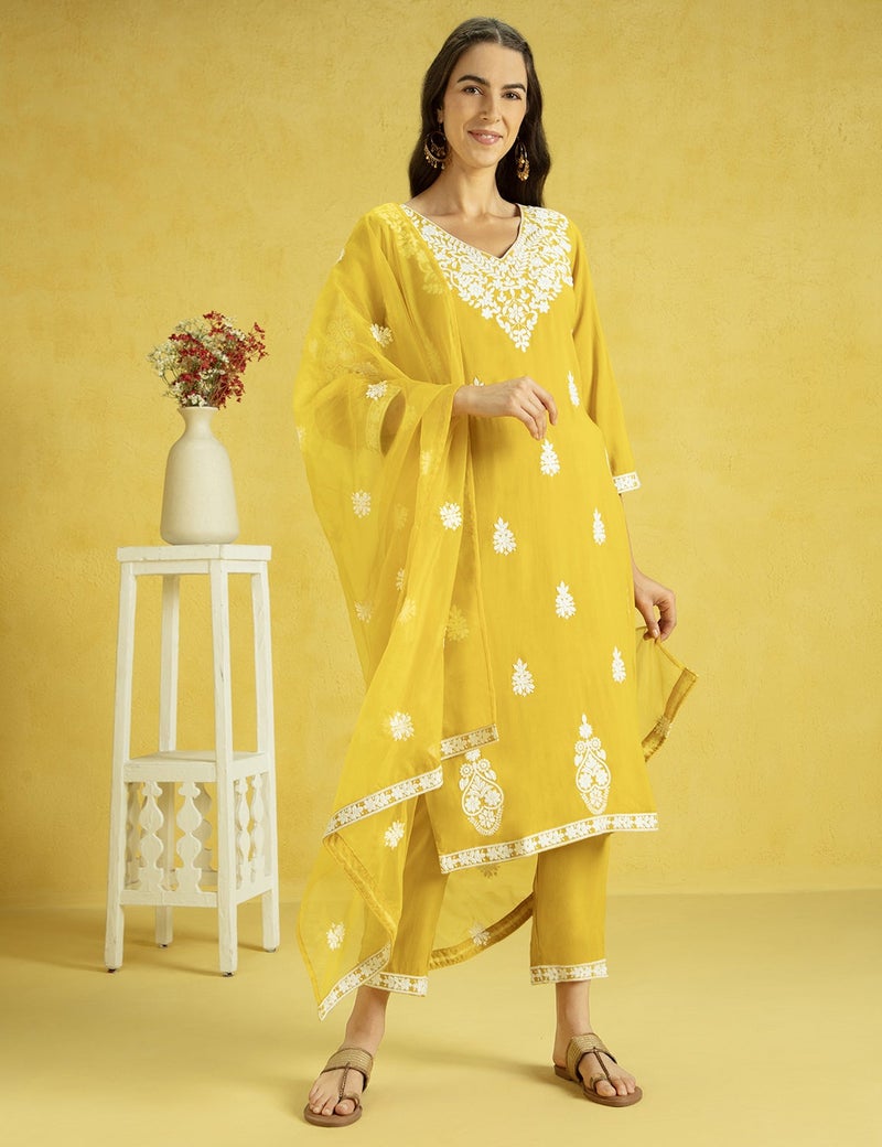 كاري طقم كورتا تشيكانكاري لتناسب نسائي مع ™أورجانزا دوباتا - Image 1